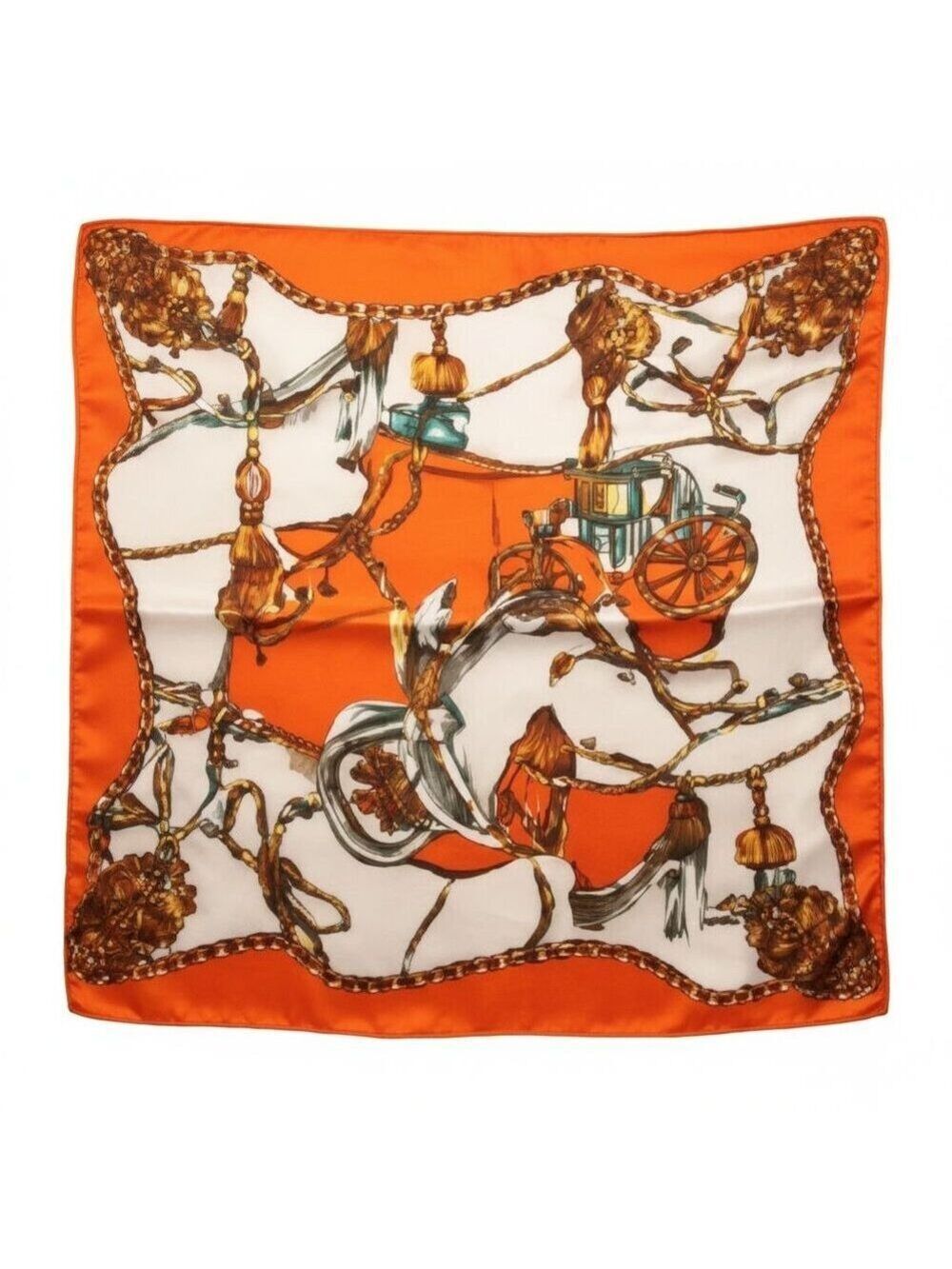 Orange Equestrian Horse & Chain Satin Scarf – 20×20 Square Neck Scarf